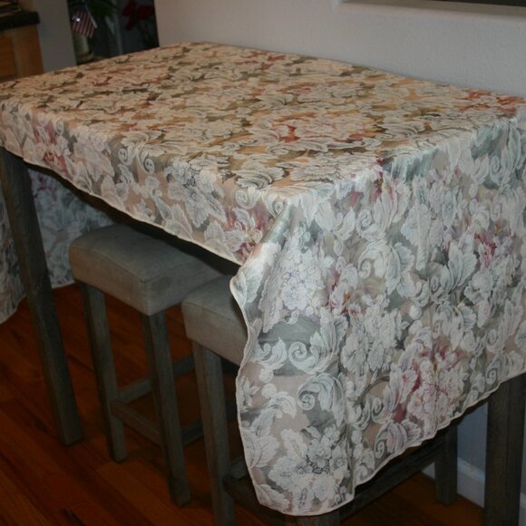 Cream Color Jacquard Floral Table Cloth 56” x 82” B-240 - Picture 1 of 5